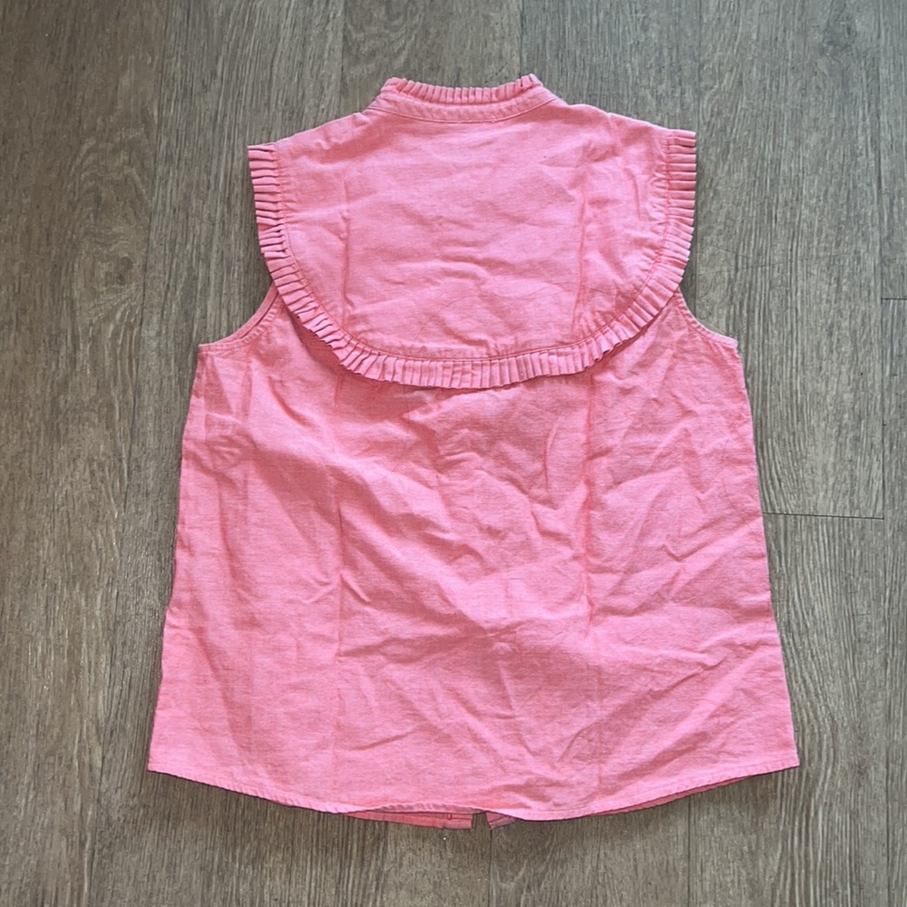 Karl Marc John salmon pink ruffled sleeveless button down blouse - Picture 2 of 2